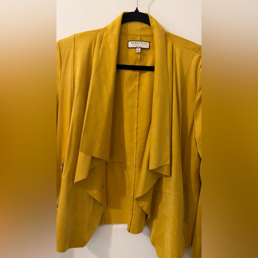 bagatelle Draped Open-Front Jacket in Mustard Yellow